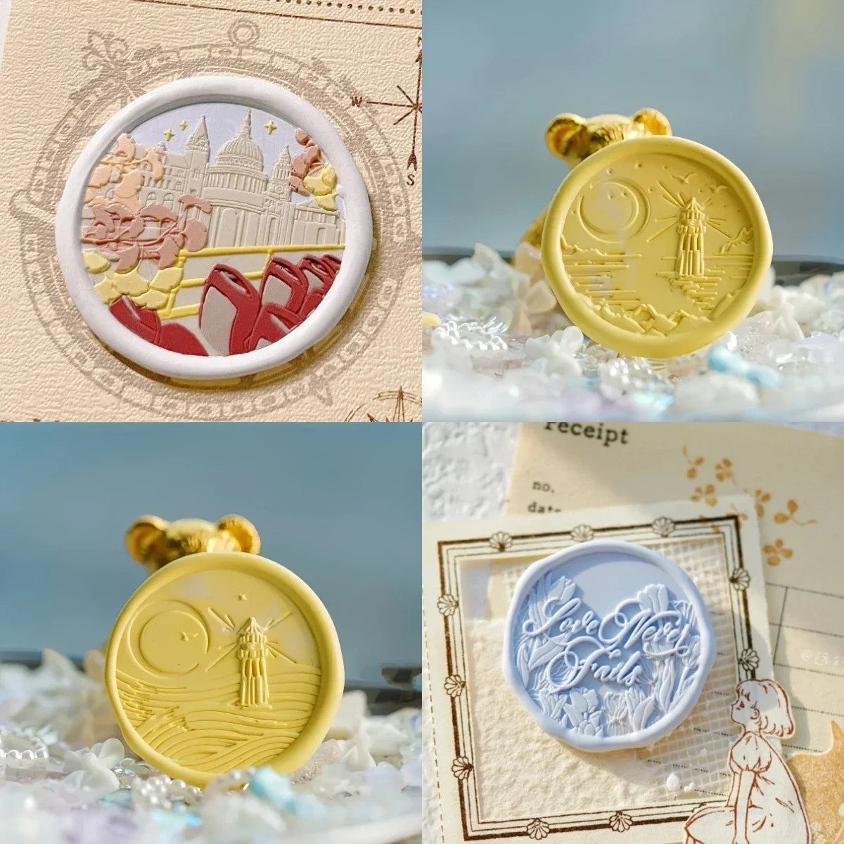 New Fire Seal Seal Head Multi-Layer Precision Carving Diy Hand Ledger Embossed Brass Head Envelope Seal Children'S Stamp Toy