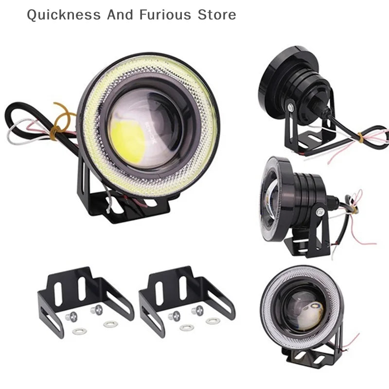 2.5'' 15W Car White COB LED Projector Angel Eyes Blue Ring DRL Fog Light Lamp