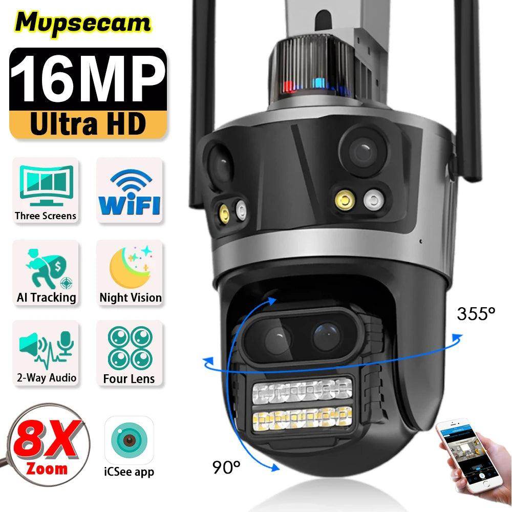 Outdoor PTZ Camera 16MP 4-Lens 8X Zoom, AI Track - P12 Hub Europe