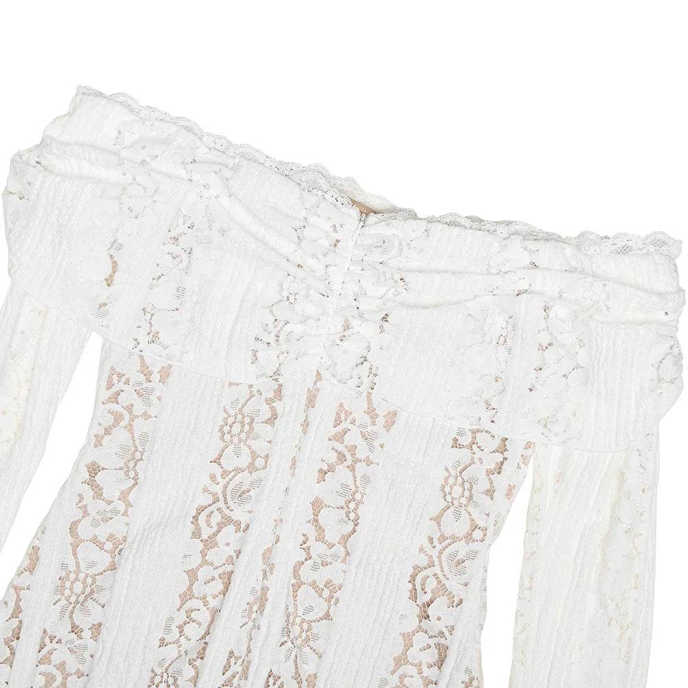 White Off Shoulder Lace Maxi Dress - Wedding Guest - P12 Hub Europe