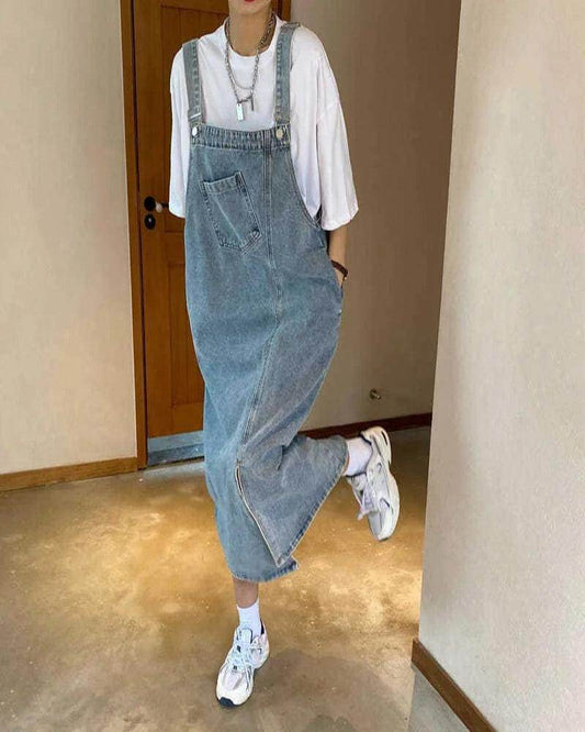 Casual Denim Overall Midi Dress - P12 Hub Europe