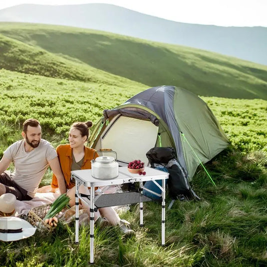 Folding Camping Table 3 Height Adjustable Aluminum Camp Table Lightweight Camp Accessories with Handle Storage Net Outdoor