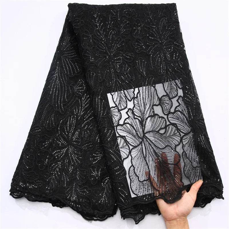 African Milk Silk Mesh Lace with Sequins 2025 French Net Lace Fabric Sewing Embroidered Lace Tulle Nigerian Women Wedding Dress - P12 Hub Europe