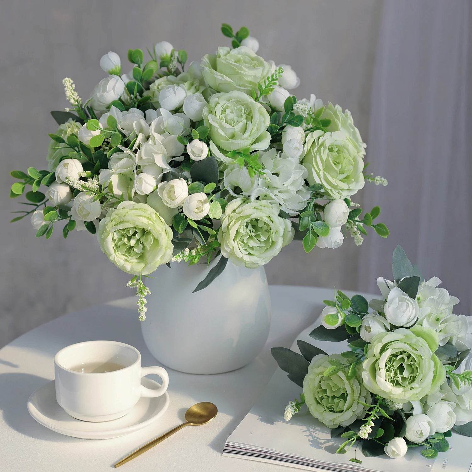 1PC Artificial Flowers Wedding Home Bedroom Decoration Bridal Bouquet Garden Fake Silk Peony Hydrangeas Vase for Board Outdoors - P12 Hub Europe