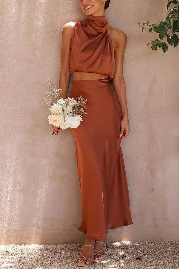 Women Satin Off-Shoulder Skirt Set - P12 Hub Europe