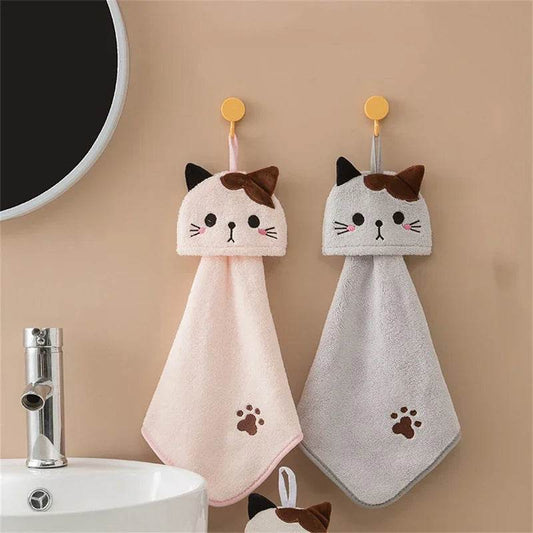 Cute cat kitchen cleaning towel coral velvet hand towel bathroom hanging absorbent dishcloth soft cleaning cloth rag - P12 Hub Europe