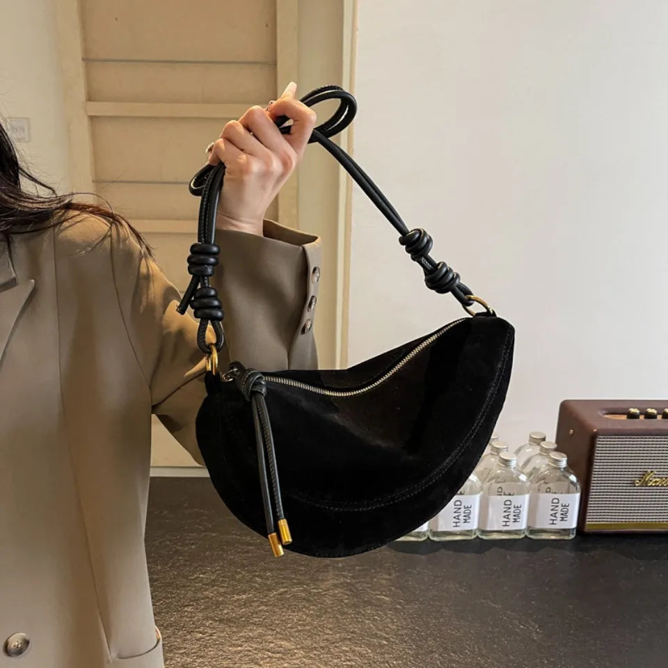 Faux Suede Party Bags for Women Hobo Shoulder Bag Single Crossbody Sac Underarm Dumpling Sweet Kidney Bags 2025 Fashion New
