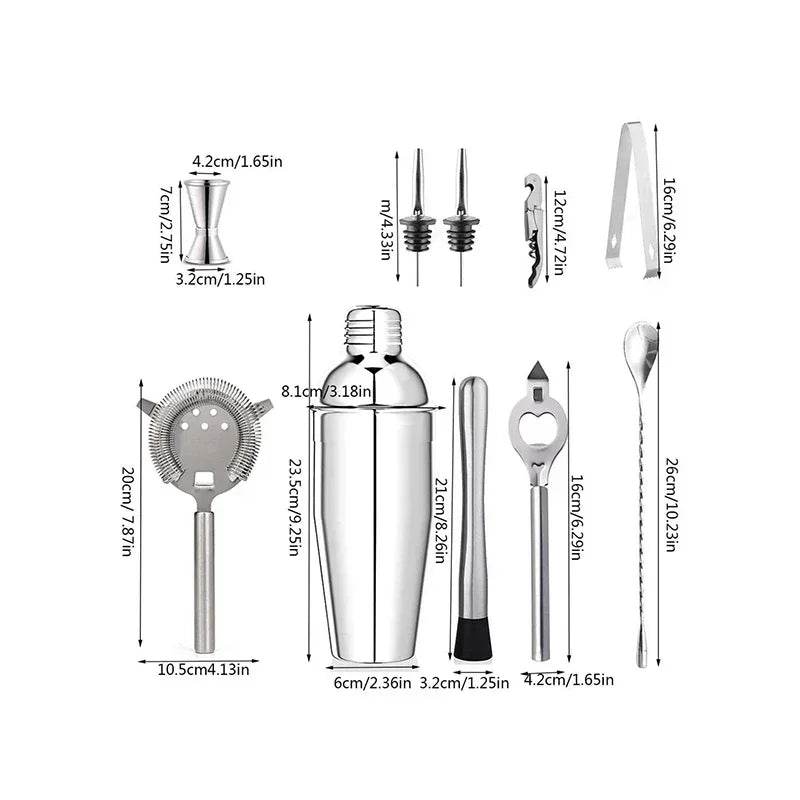 1/3/6/9/11pcs Cocktail Shaker Set Stainless Steel Bartender Kit Cocktail Mixer Wine Martini Boston Shaker Party Bar Tools - P12 Hub Europe