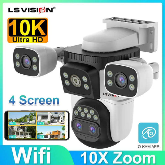 Camera 4-Lens WiFi 20MP 10K, 10x Zoom, Auto Track, Audio - P12 Hub Europe