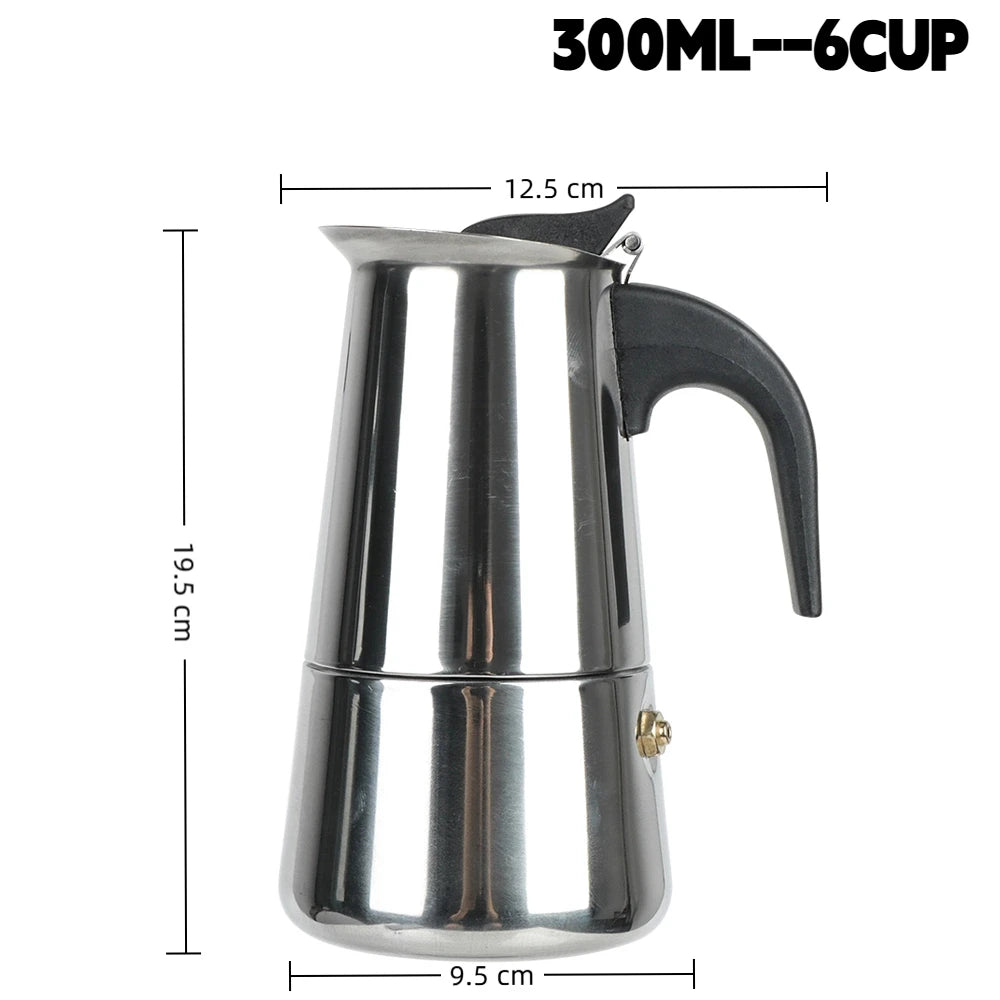 Moka Pot Stainless Steel Coffee Pot Stovetop Espresso Maker Percolator Coffee Maker 200ml/4 Cup with Electric Stove