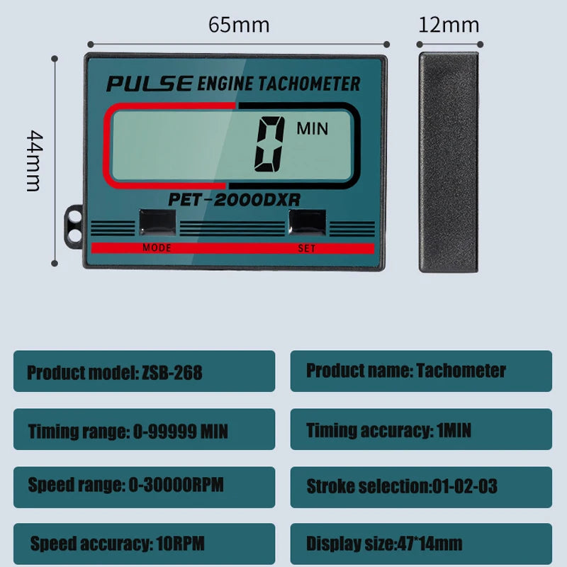 Digital Tachometer Chainsaw Tachometer Tach Gauge Large Screen Display Pulse Speedometer for Chain Saw Lawn Mower Motorcycle