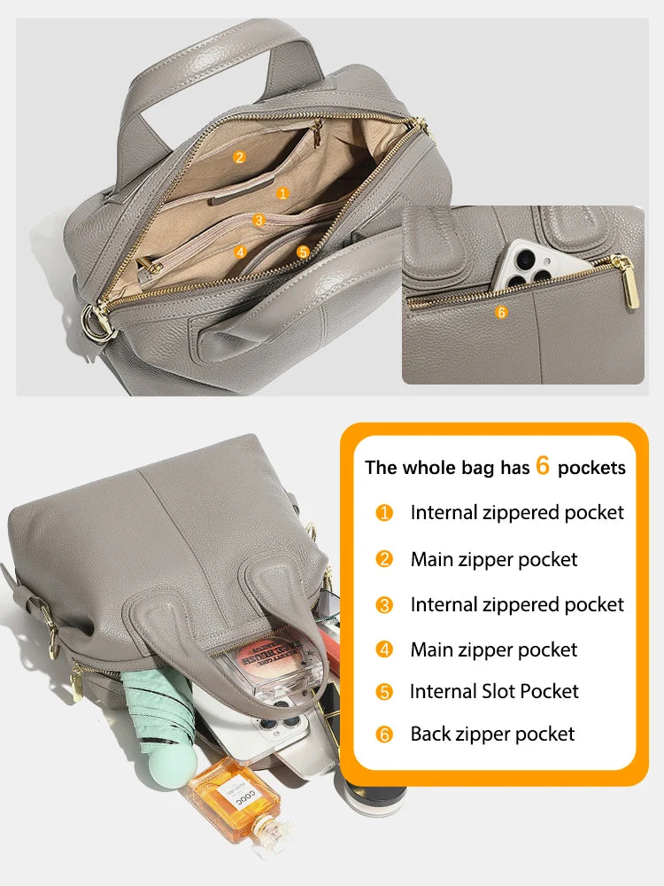 Zency 2 Straps Genuine Leather Top-handle Bag For Women Vintage Boston Bag Shoulder Handbag Crossbody Large Capacity Bolsas 2025