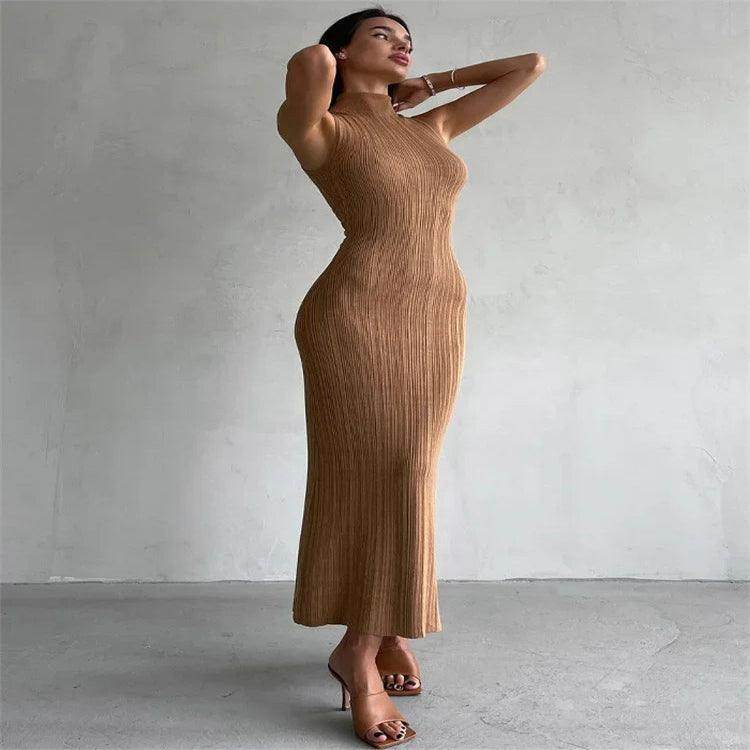 Sleeveless Turtleneck Knit Long Dress Slim Elegant - P12 Hub Europe