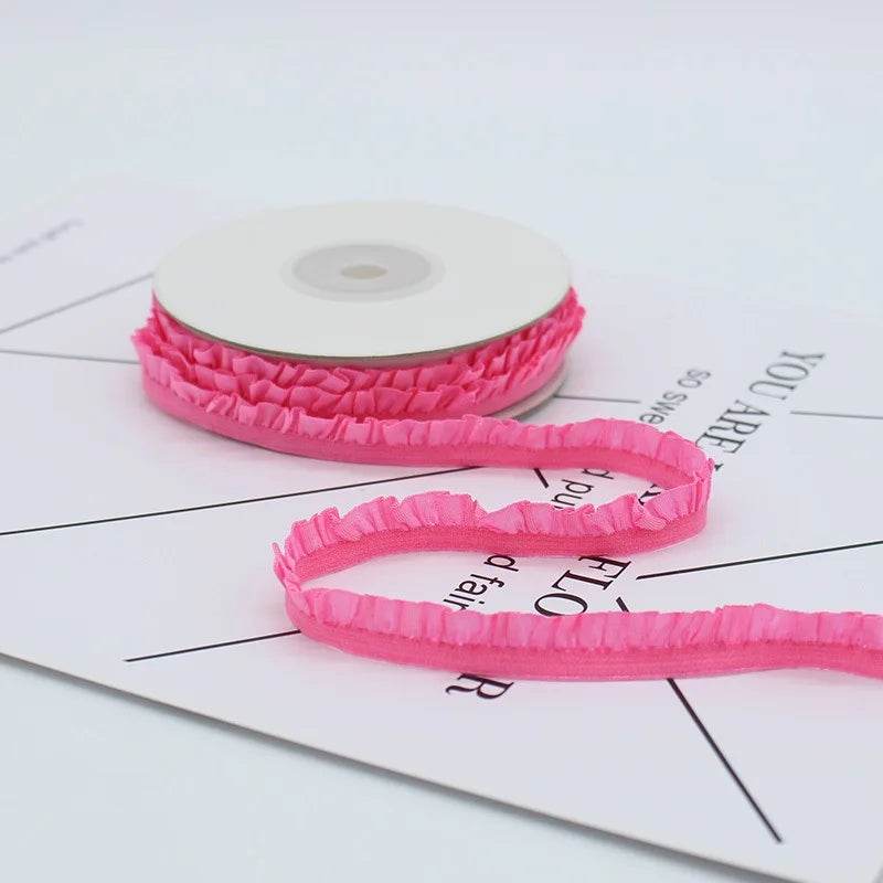 5yards 1cm Pleated Stretch Lace Trim Ribbon Ruffled Elastic Band Headdress Gift Box Bow Decorative DIY Craft Supplies - P12 Hub Europe