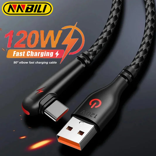 ﻿ NNBILI 120W USB To Type-C Cable 90° Elbow Mobile Phone Fast Charging For Huawei Mate 60 40 Xiaomi Samsung Phone Charging Cord