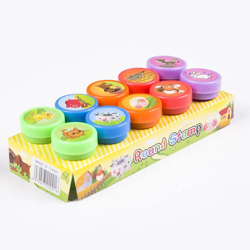 10pcs Assorted Stamps Self-ink Stamps Children Stamps Face Seal Scrapbooking DIY Painting Photo Album Decor for Kids
