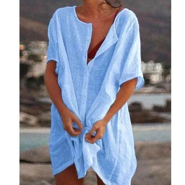 Cotton Linen Beach Dress Solid Casual Loose Tunic - P12 Hub Europe