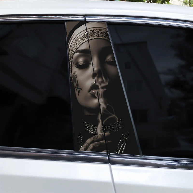 2pcs Smoking Nun Car Sticker Car B-Pillar Sticker DIY Car Door Pillar Decal Waterproof Decal Cover Scratched Decal Nun Sticker