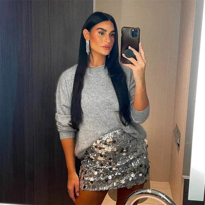 Silver Sequin Mini Skirt - P12 Hub Europe