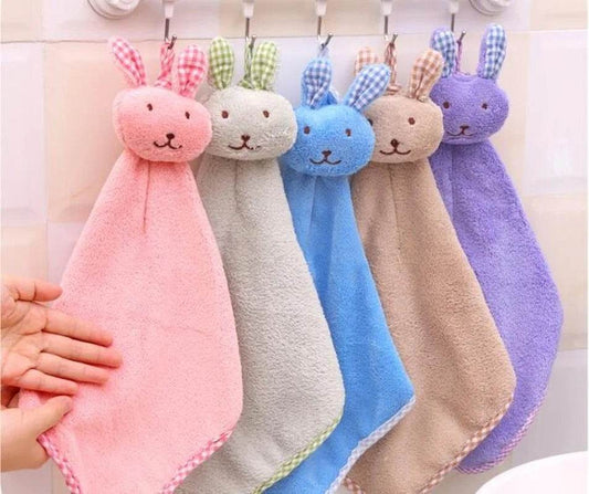 New Coral Velvet Hand Towel Cartoon Animal Rabbit Kitchen Hanging Bath Wipe Towel Washcloths Kids Handkerchief - P12 Hub Europe