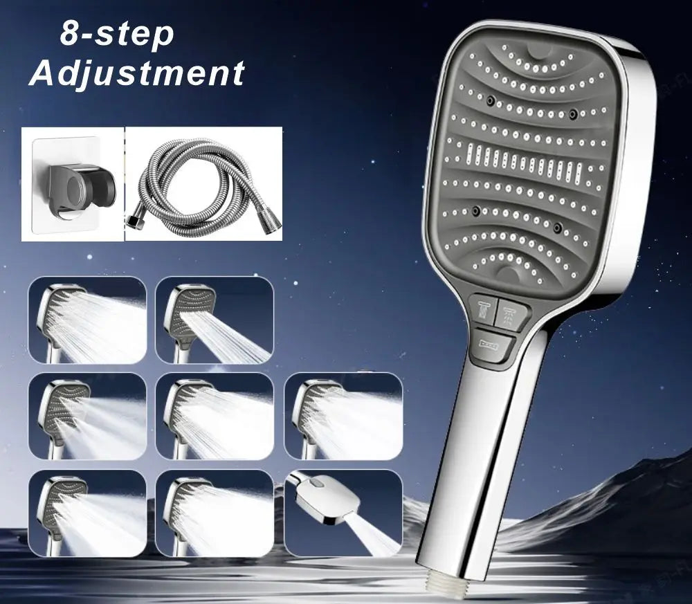 Adjustable Shower Head 8 Mode Rainfall Shower Large Flow Showerhead High Pressure Water Saving Shower Mixer Bathroom Accessories