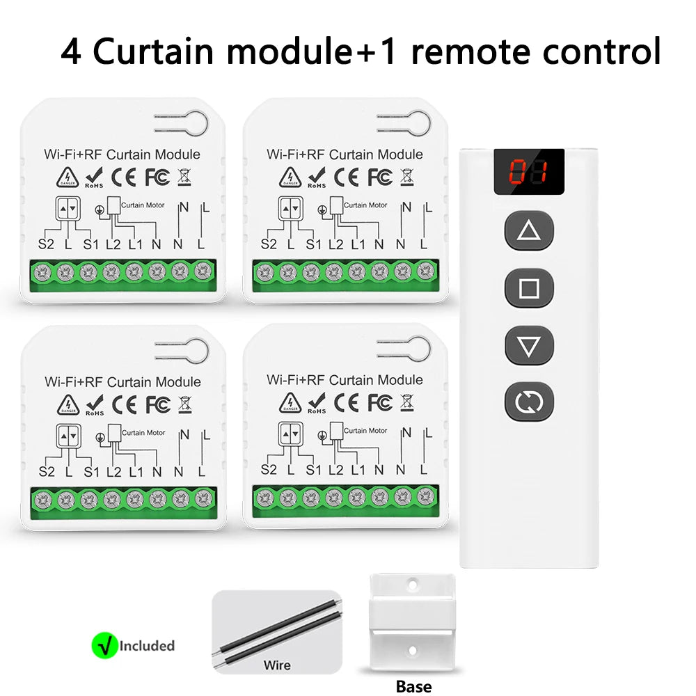 Tuya WiFi Smart Curtain Switch Electric Rolling Shutter App Voice Control Alexa Alice with RF 433 MHz 5CH Remote Control