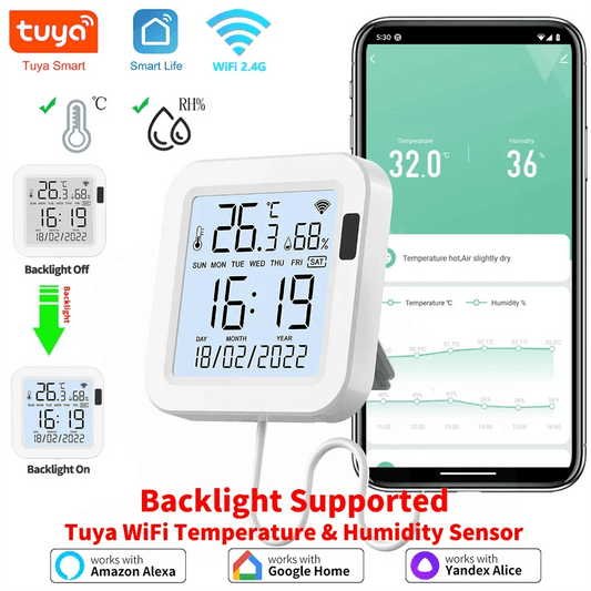 WiFi Temp Humidity Sensor | LCD, Backlight, Smart Life - P12 Hub Europe
