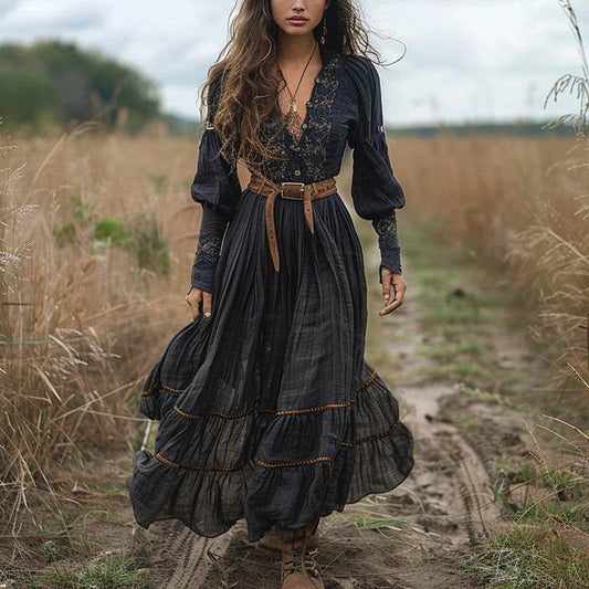 Bohemian Pleated Maxi Dress - P12 Hub Europe