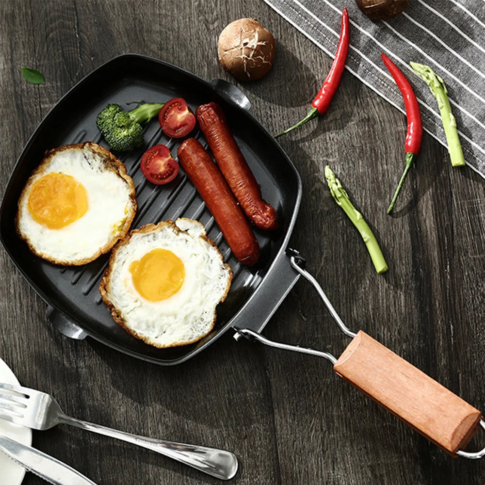 Camping Cookware Frying Pan Durable Non-Stick Grilling Pan with Folding Handle Portable Outdoor Hiking Picnic Cooking Equipment