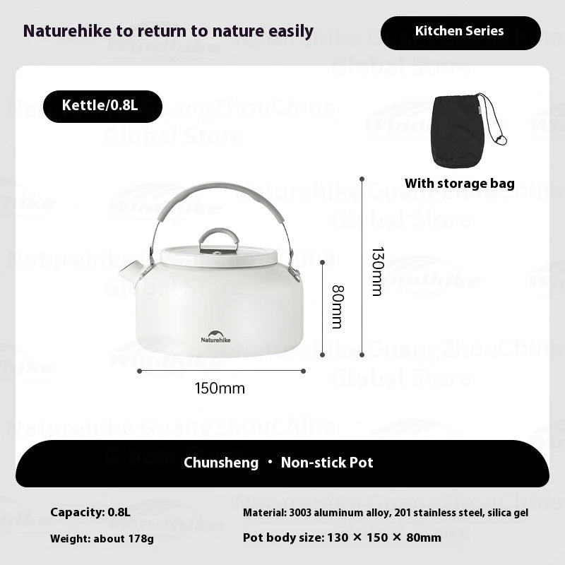 Naturehike Ceramic Non-Stick Tableware Water Kettle Frying Pan Pot Kitchenware Outdoor Camping Picnic Stainless Steel Cookware