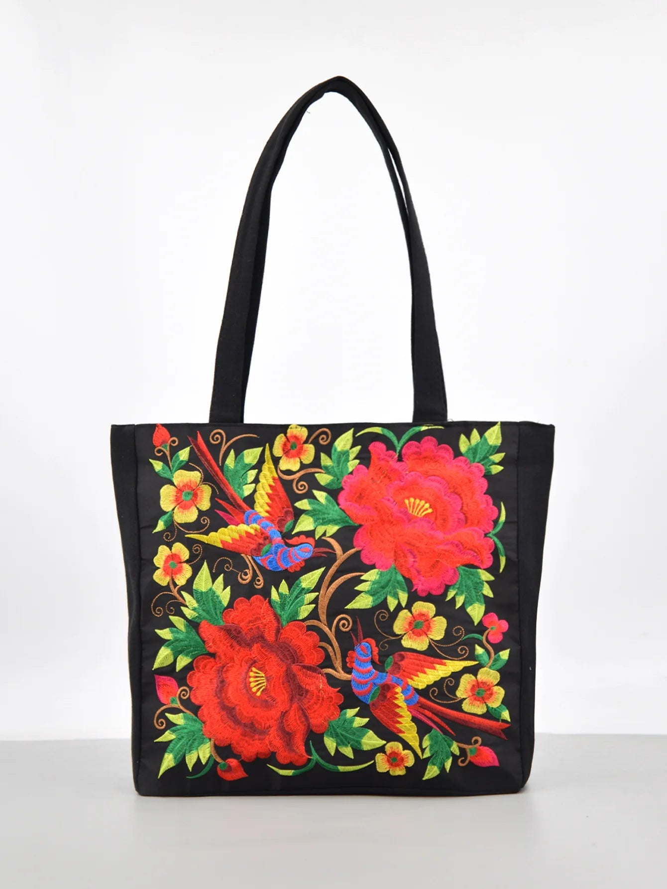 Ethnic Style Embroidery Shoulder Bag Large Capacity Literary Canvas Bag Retro Peony Tote Shopping Bag