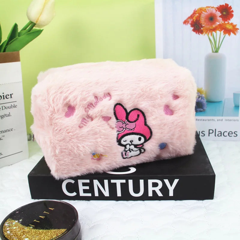 Sanrio Cosmetic Bag Plush Kuromi Makeup Bags Cinnamoroll Large Capacity Storage Pencil Case Cute Kids School Supply Kawaii Gift
