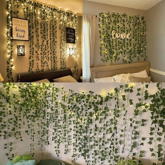 2 Meters LED light string Artificial Green Vine Home christmas Wedding Bridal garden Hanging green plants party DIY Decoration - P12 Hub Europe