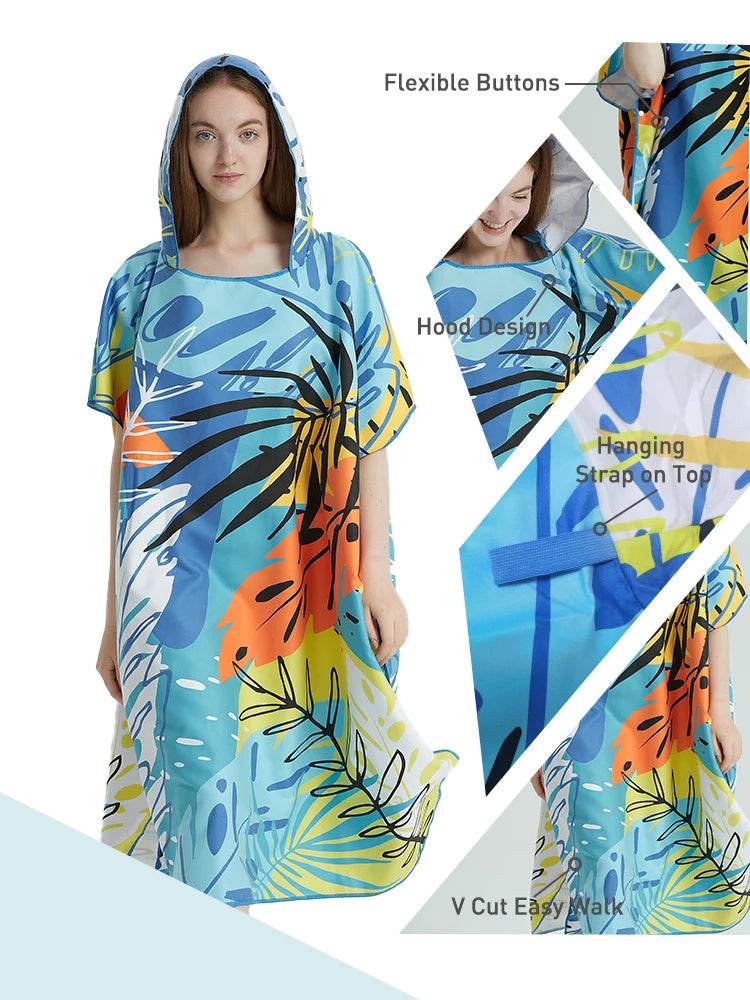 Surf Poncho Towel Poncho Quick-Dry Towel Hoodie Microfiber Beach Robe Changing Poncho Swim Towel Beach Poncho For Adults (A20) - P12 Hub Europe