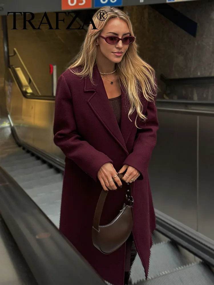 Burgundy Wool Blend Coat - P12 Hub Europe
