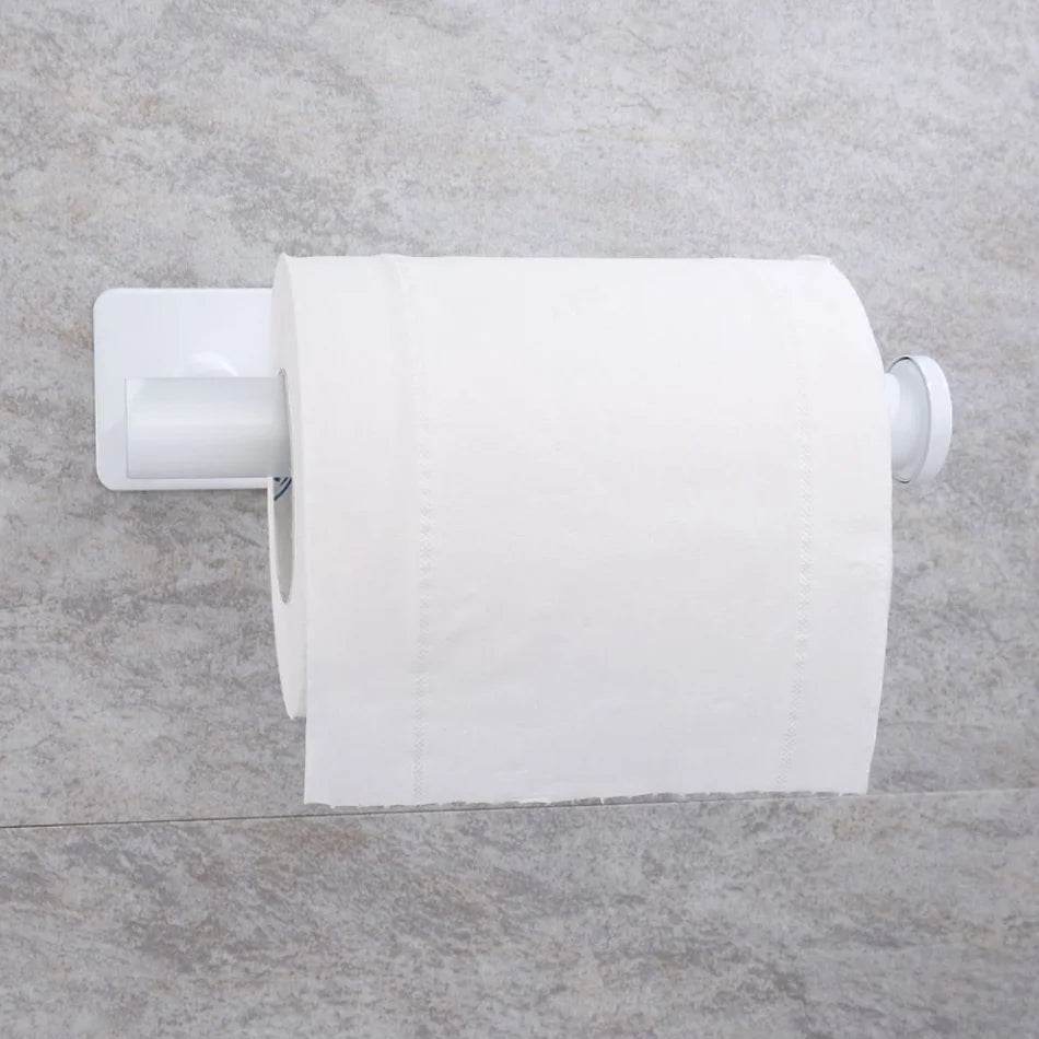 Stainless Steel Paper Holder White Adhesive Wall Mount Stand Kitchen Bathroom Toilet Paper Towel Tissue Roll Shelf Brushed Gold - P12 Hub Europe