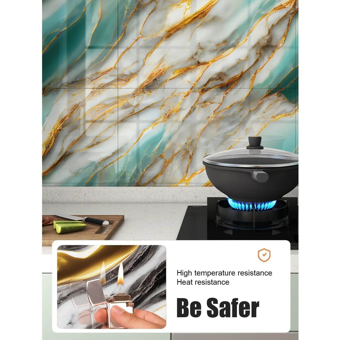 Aluminum Foil Bottom Imitation Tile Wall Stickers Kitchen Bathroom Decor Damp Proof Marble Pattern Foam Self-adhesive Wallpaper - P12 Hub Europe