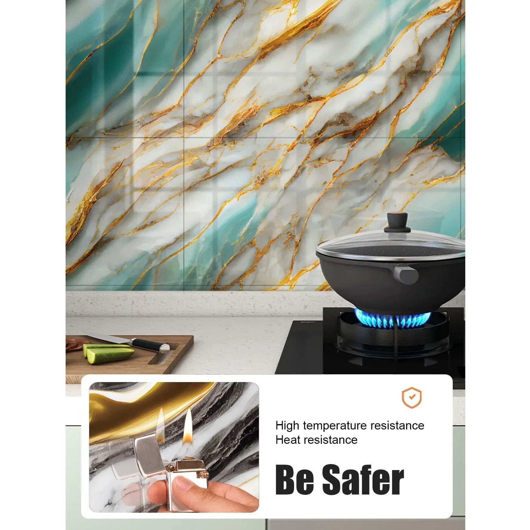 Aluminum Foil Bottom Imitation Tile Wall Stickers Kitchen Bathroom Decor Damp Proof Marble Pattern Foam Self-adhesive Wallpaper - P12 Hub Europe