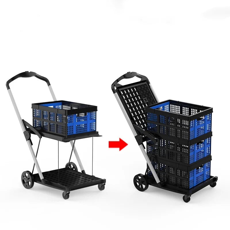 Foldable Shopping Trolley Wheels Lightweight Aluminum Adjustable Handle Multi-Purpose Moving Cart For Home Grocery Camping