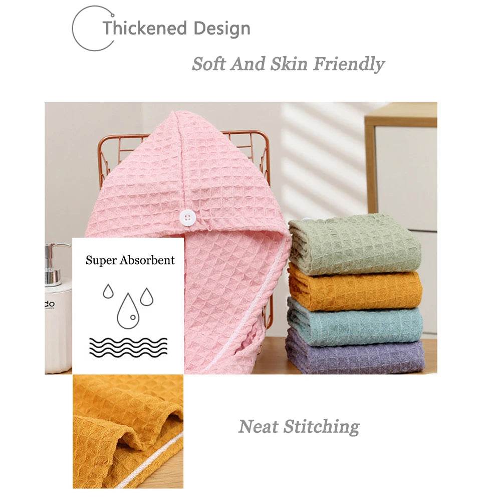 Waffle Drying Hair Towel for All Hair Style Microfiber Super Absorbent Quick Drying Hair Turban Reduce Frizz And Hair Damage - P12 Hub Europe