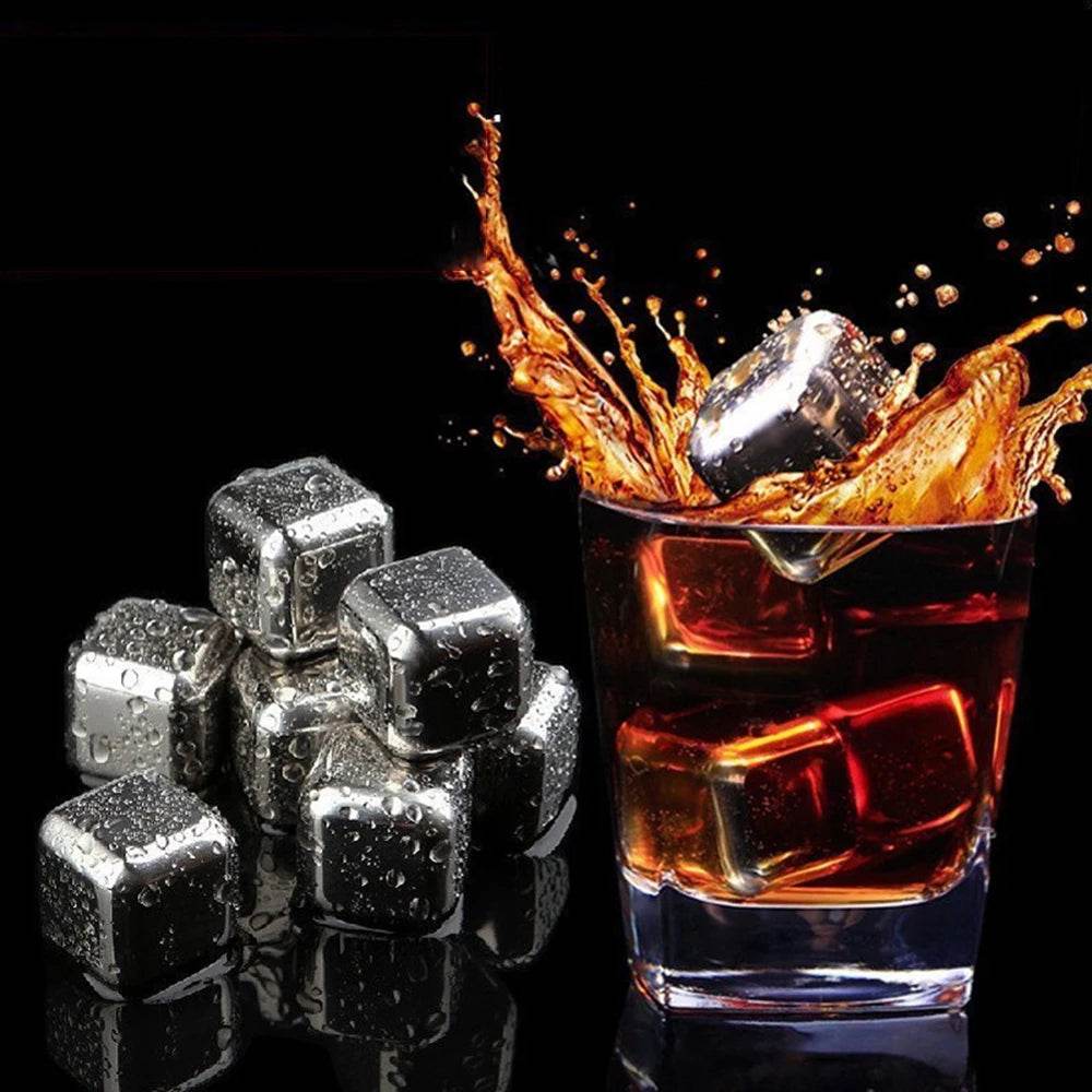 1-8PCS Stainless Rocks Whisky Stones Cubes Set Reusable Chilling Stones For Whiskey Wine Cooling Chilling Party Bar Tool - P12 Hub Europe