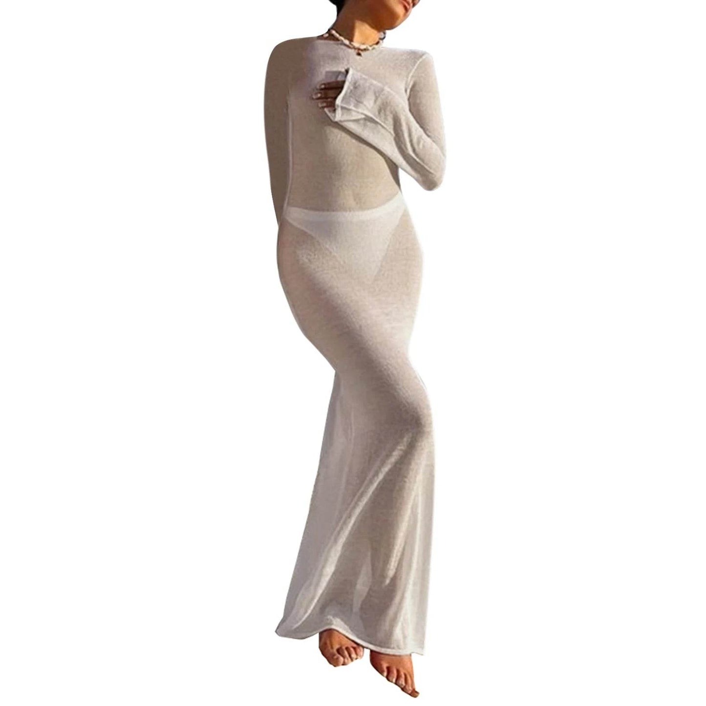 See Through Beach Dress - Backless Long Sleeve Cover Up - P12 Hub Europe