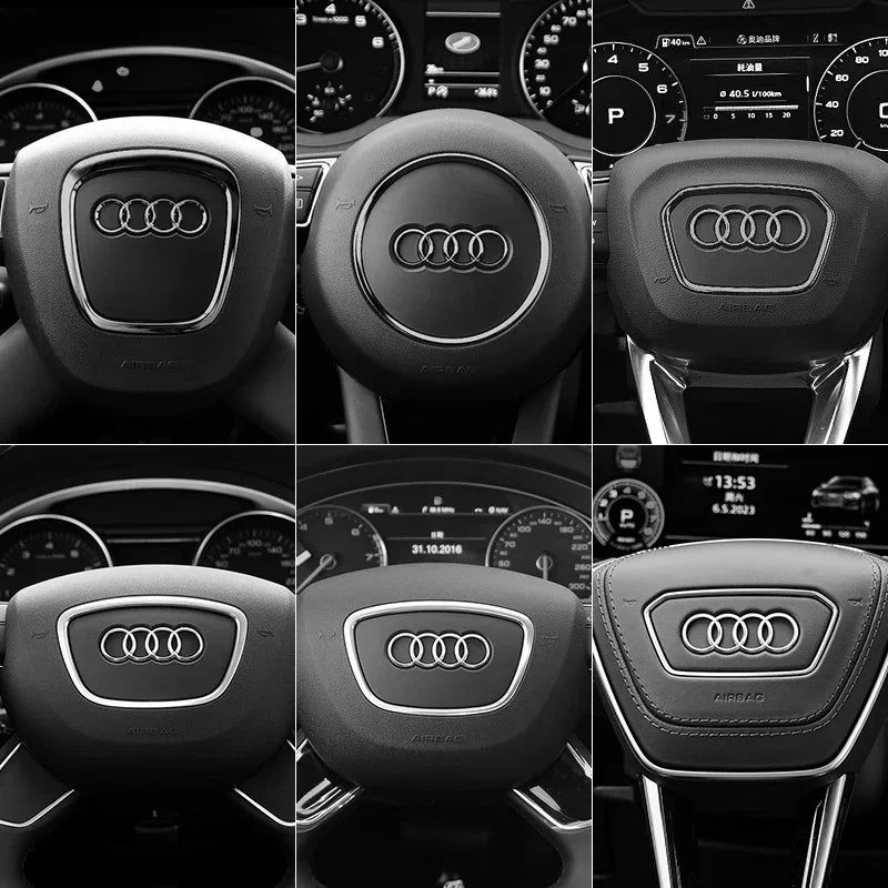 For Audi A3 A4 B8 8P B9 8V A5 A6 C7 A7 Q3 Q5 Q7 Automobile Steering Wheel Logo Bright Frame Strip Electroplated Car Logo Sticker