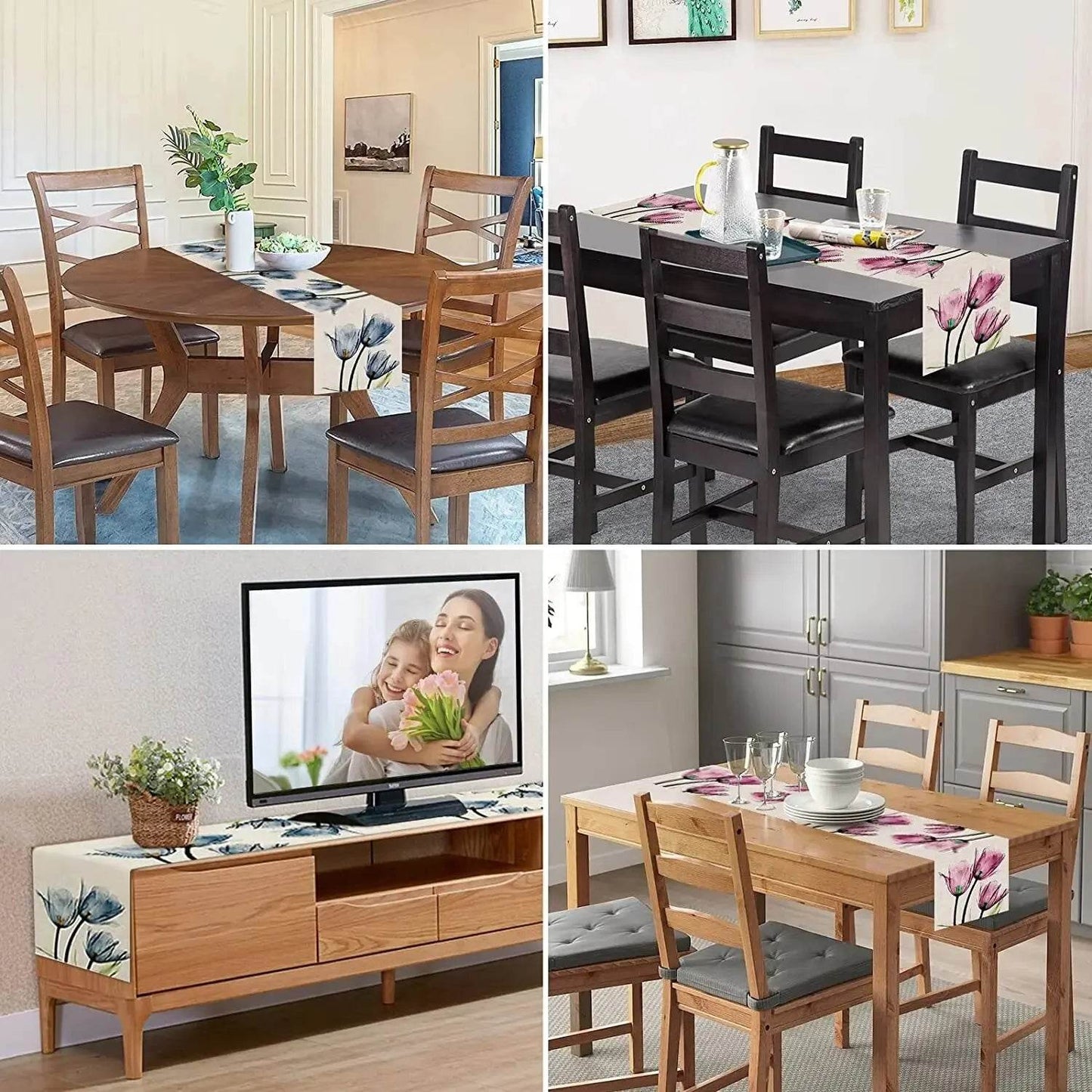 Tulip Linen Table Rustic Farmhouse Style Table Runner 13X70 Inch,Kitchen Dining Table Decoration for Indoor Outdoor Home - P12 Hub Europe