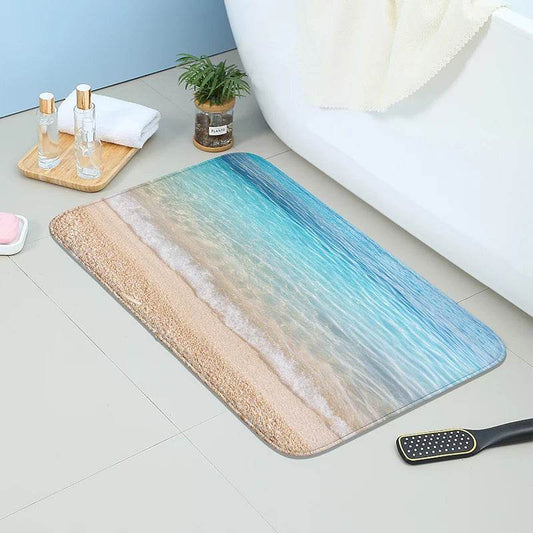 1 piece wave beach printed carpet summer spring bathroom entrance door mat living room bedroom sponge carpet ocean wind shell fl - P12 Hub Europe
