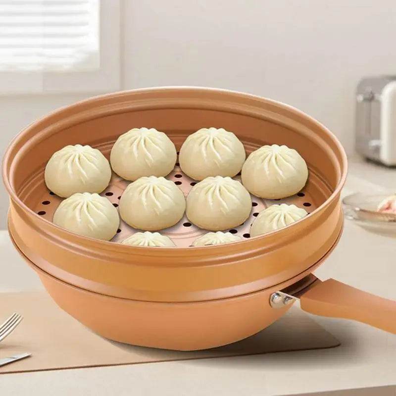 Non-stick Frying Pan With Lid Ceramic Wok With Steamer Chinese Style Clay Health Pot For Cooking Steaming Kitchen Accessories - P12 Hub Europe