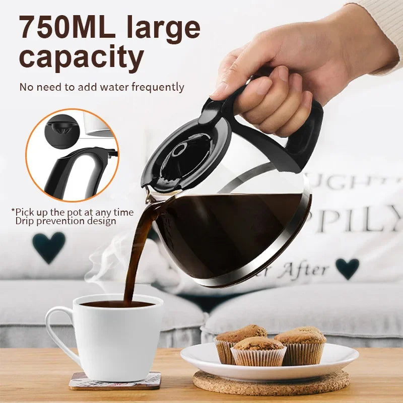 Houselin 750ML Small Coffee Maker, Compact Coffee Machine with Reusable Filter, Warming Plate and Coffee Pot for Home and Office