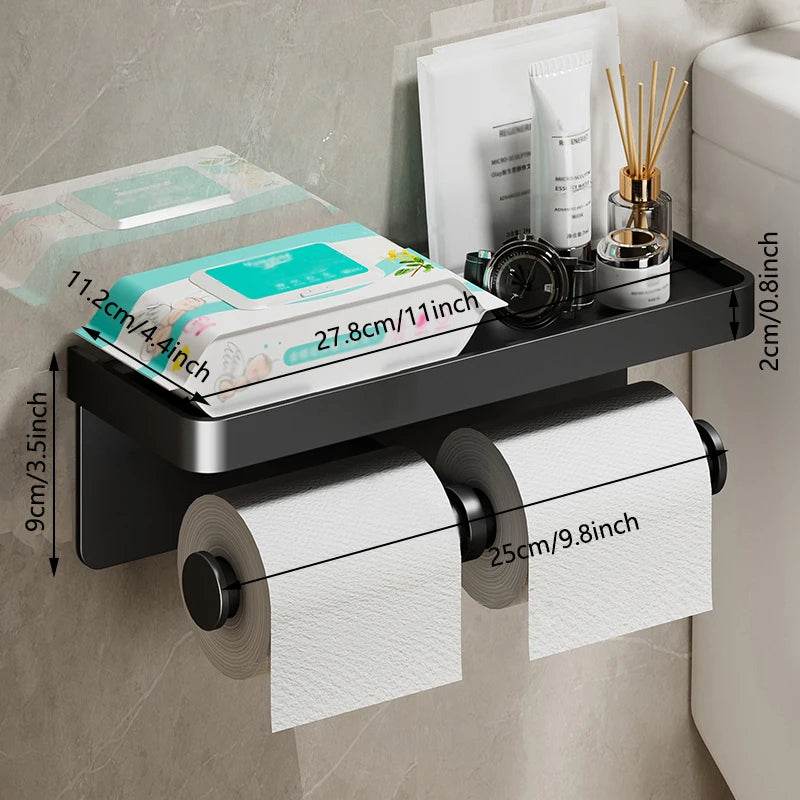 Aluminum Alloy Toilet Paper Holder Bathroom Wall Mount WC Paper Phone Holder Shelf Towel Roll shelf Accessories - P12 Hub Europe