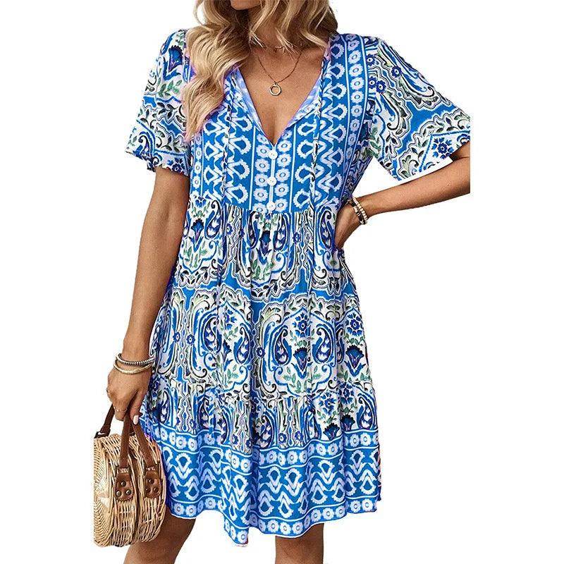 Floral Mini Dress Elegant V-Neck Retro - P12 Hub Europe