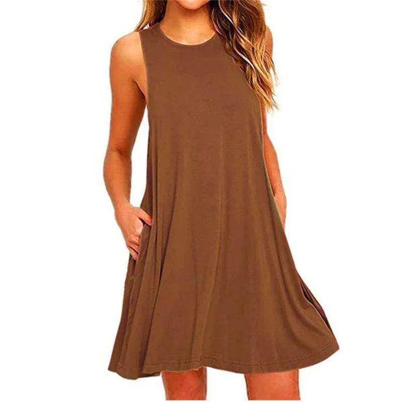 Casual T-Shirt Mini Dress Tank Top Pockets - P12 Hub Europe